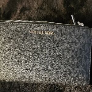 Michael Kors Black Monogram Zip Wallet with Gold Logo